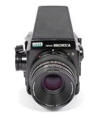 Image 2 of Bronica GS-1 6X7 camera + prism + 100mm F3.5 PG lens and 120 roll film back #1839