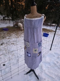 Image 7 of Upcycled Linen Apron in Pinstripe Patchwork 
