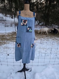 Image 1 of Upcycled Linen Apron in Soft Blue Patchwork 