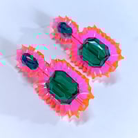 Image 2 of Emerald + Selenium Pink Gem Hook Earrings