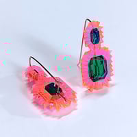 Image 1 of Emerald + Selenium Pink Gem Hook Earrings