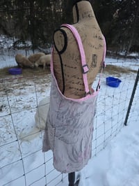 Image 6 of Upcycled Linen Apron in Flax Botanical & Pink