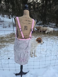 Image 5 of Upcycled Linen Apron in Flax Botanical & Pink