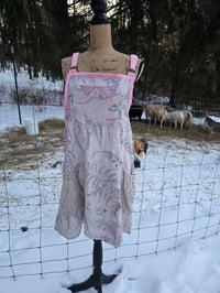 Image 1 of Upcycled Linen Apron in Flax Botanical & Pink