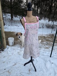 Image 2 of Upcycled Linen Apron in Flax Botanical & Pink