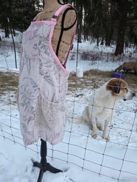 Image 7 of Upcycled Linen Apron in Flax Botanical & Pink