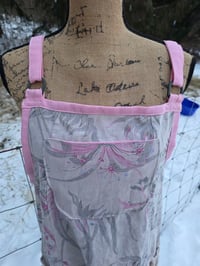 Image 4 of Upcycled Linen Apron in Flax Botanical & Pink