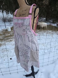 Image 3 of Upcycled Linen Apron in Flax Botanical & Pink