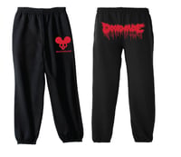 DORMOUSE Sweat Pants Red Skull on Black Pants with Red Big Drip on back