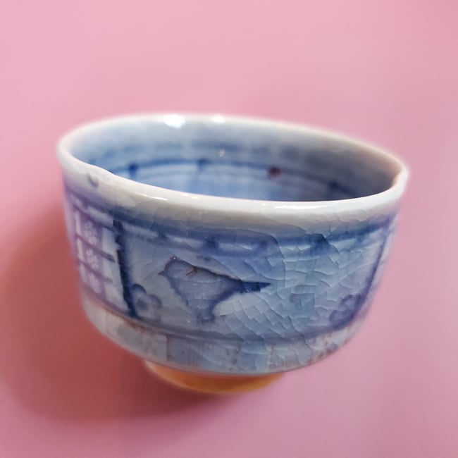Wood fired Small Blue Mandala Bird Tea Bowl