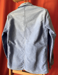 Image 2 of Size Small, Exceptional French Moleskin Workwear Jacket, Le Diable Rouge interior label, Sun Fading.