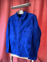 Image 1 of Size Small/Medium, French Moleskin chore coat. Navy Blue Worn Workwear