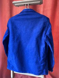 Image 2 of Size Small/Medium, French Moleskin chore coat. Navy Blue Worn Workwear