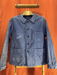 Image 1 of Size L, Exceptional 1940's Adolphe Lafont French Moleskin Workwear Jacket, Worn and Faded. Vintage C
