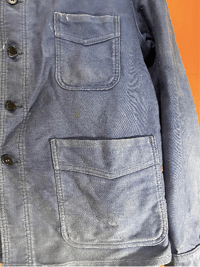 Image 5 of Size L, Exceptional 1940's Adolphe Lafont French Moleskin Workwear Jacket, Worn and Faded. Vintage C