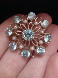 Image 1 of RETRO  VINTAGE 9CT NATURAL BLUE ZIRCON AND CULTURED PEARL BROOCH