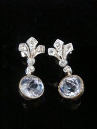 Image 1 of EDWARDIAN  18CT OLD CUT DIAMOND AND SAPPHIRE EARRINGS FOR PIERCED EARS