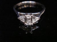 Image 2 of MODERN PLATINUM EMERALD CUT DIAMOND RING 0.50CT +