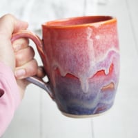 Image 8 of Bright Orange and Blue Purple Handmade Pottery Mug, 14 Ounce, Made in USA
