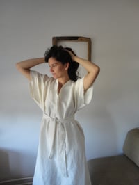 Image 1 of soft hemp kaftan DRESS // with short sleeves and belt