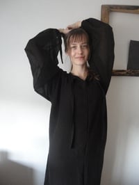 Image 4 of wool-silk chiffon DRESS // long sleeves with ties and belt