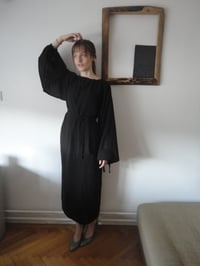Image 2 of wool-silk chiffon DRESS // long sleeves with ties and belt
