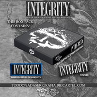 Image 2 of  INTEGRITY / DEN OF INIQUITY  (OLD PRINT EFFECT )  MAROON T SHIRT / special edition box pack 
