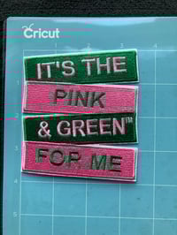 Image 2 of AKA pink and green iron on patch