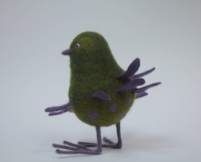 Sweet Pea, felt wool bird sculpture