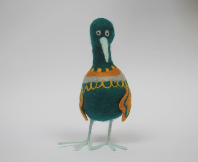 Kiyah, felted, wool bird sculpture