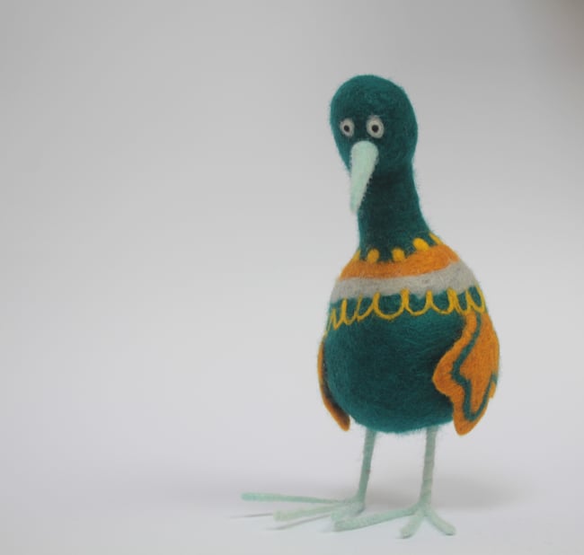 Kiyah, felted, wool bird sculpture