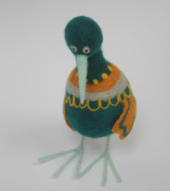 Kiyah, felted, wool bird sculpture