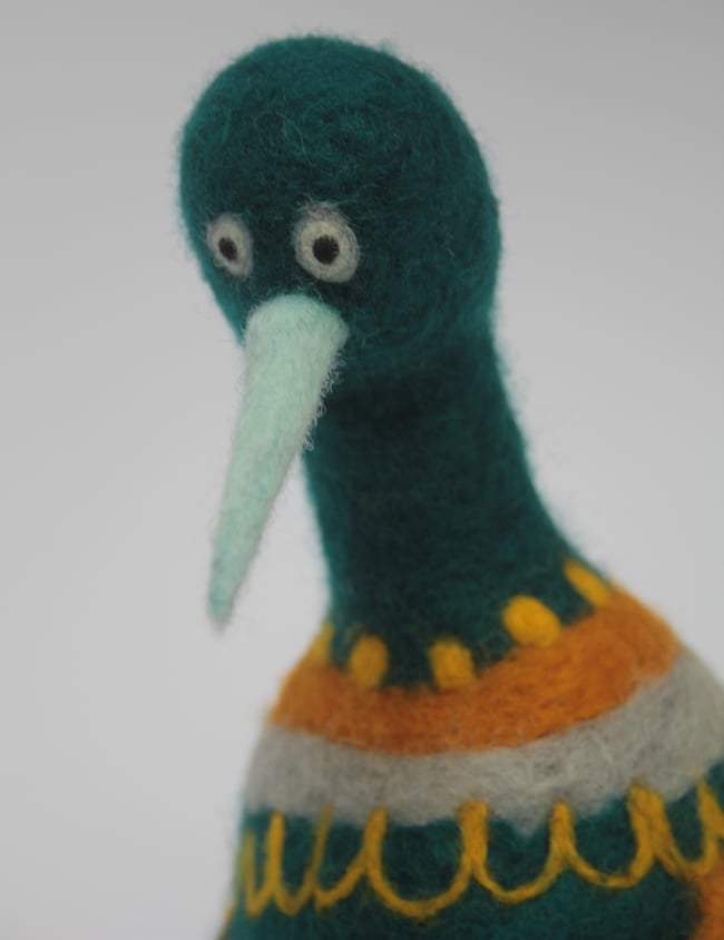 Kiyah, felted, wool bird sculpture