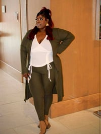 Image 2 of City Stroll Cardigan Set (Olive & Brown) 