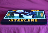 Image 5 of Pittsburgh Steelers Hand Crafted NFL 3D Wooden Team Helmet Wall Hanging Artwork.