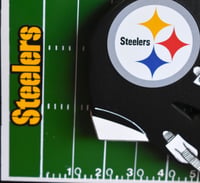 Image 13 of Pittsburgh Steelers Hand Crafted NFL 3D Wooden Team Helmet Wall Hanging Artwork.