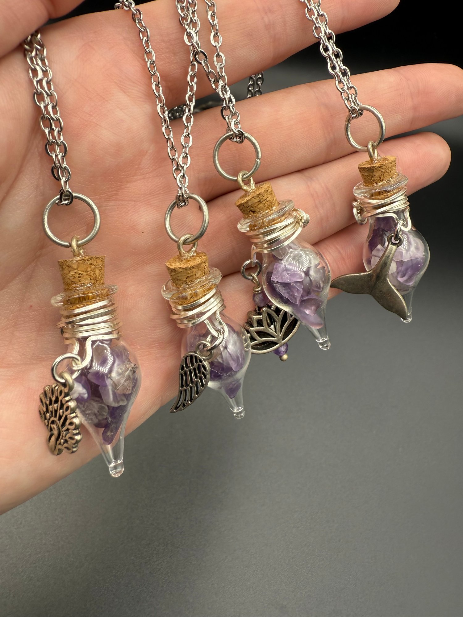 Amethyst Chip Bottle Necklaces with Charm