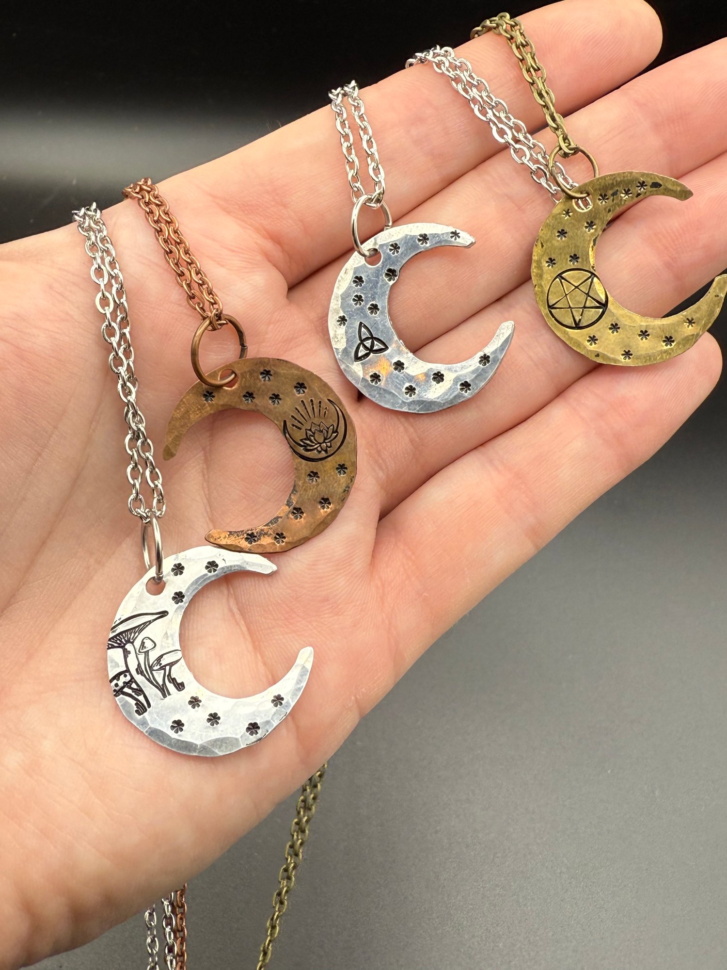 Stamped Moon Pendants