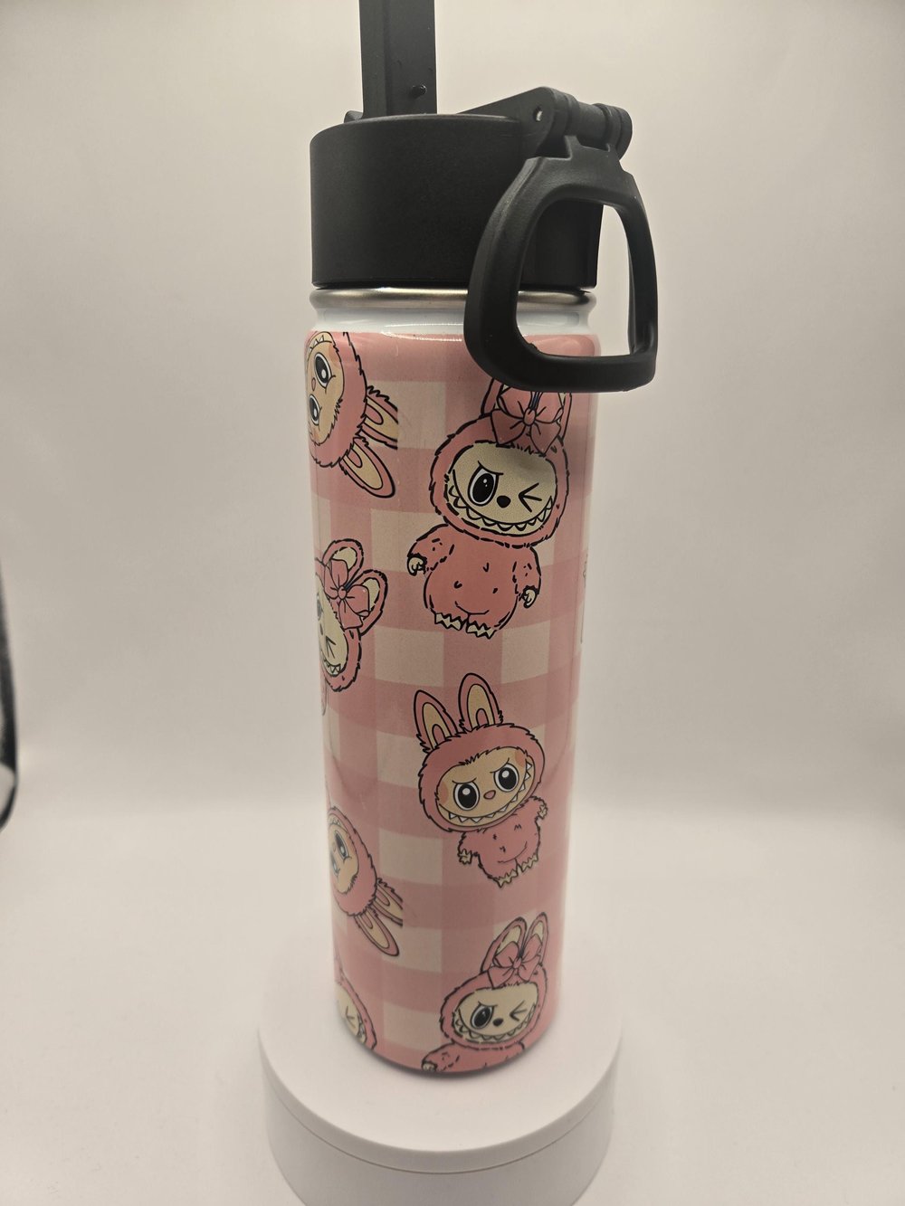 Image of Sassy Bunny Cutie | Pink Gingham Kawaii Water Bottle (22oz)