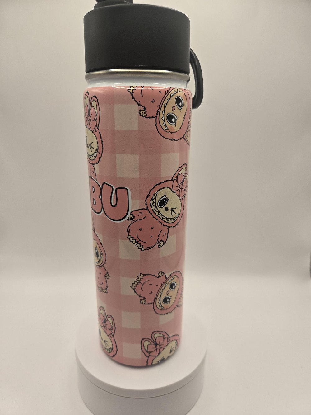 Image of Sassy Bunny Cutie | Pink Gingham Kawaii Water Bottle (22oz)