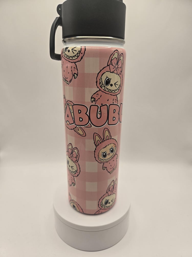 Image of Sassy Bunny Cutie | Pink Gingham Kawaii Water Bottle (22oz)