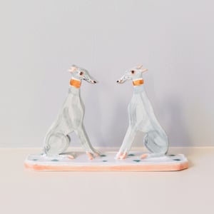 Image of Miniature Whippet Ornament - Blue pair on a single base