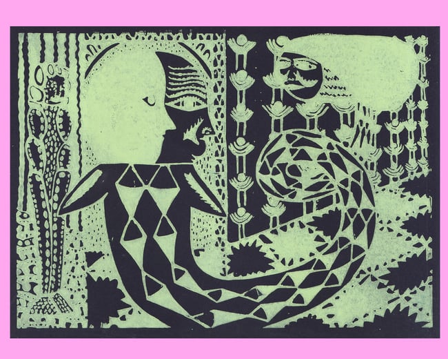 Love triangle (green on black)