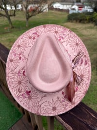 Image 3 of “Garden of Enchanted” Hand Burned Pink Fedora with Butterfly Dragonfly Leather