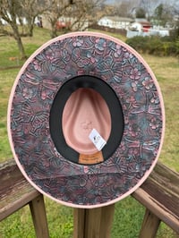 Image 4 of “Garden of Enchanted” Hand Burned Pink Fedora with Butterfly Dragonfly Leather