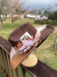 Image 1 of “Mosaic Ranch" Burned Cowhide Hat, Burned Stitched Cowboy Hat, Custom Cow Hat