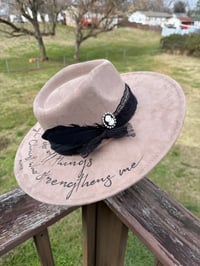 Image 1 of “Phil 4:13" Burned Cross Hat, Bible Verse Cowboy Hat, Christian Hats, Christian Accessories