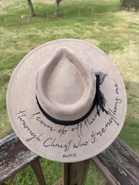 Image 2 of “Phil 4:13" Burned Cross Hat, Bible Verse Cowboy Hat, Christian Hats, Christian Accessories