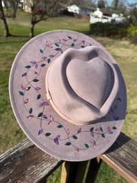 Image 5 of “Infinity Heart" Burned Vine Hat, Vines Burned Fedora Hat, Vegan Suede Burned Hat