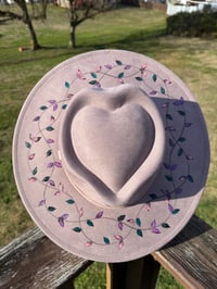 Image 6 of “Infinity Heart" Burned Vine Hat, Vines Burned Fedora Hat, Vegan Suede Burned Hat